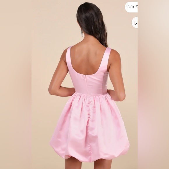 NWOT lulus Regal Cutie Light Pink Satin Square Neck Bubble-Hem Mini Dress READ - Picture 3 of 11